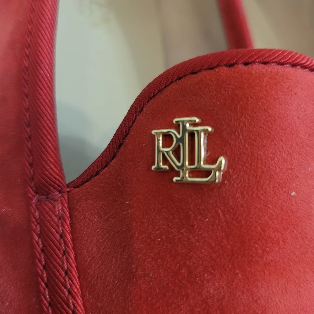 Ralph Lauren Red Suede Flats Clair Suede Smoking Slipper Size 7B/37
